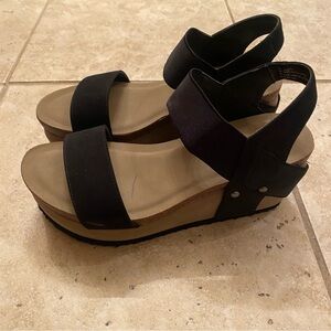 Crown Vintage | Women's Black Platform Wedge Sandals | Size 7